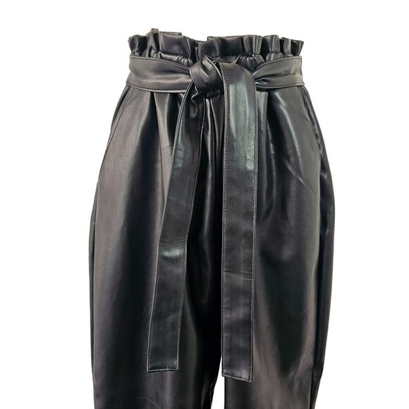 Bagatelle Black Faux Leather Paperbag Pants High Waist Hand Pockets Womens S NWT - Picture 5 of 8